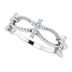 Sterling Silver .08 CTW Natural Diamond Stackable Cross Ring