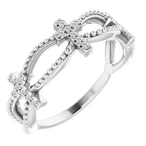 14K White Gold .08 CTW Natural Diamond Stackable Cross Ring