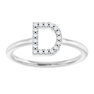 14K White Gold .06 CTW Natural Diamond Initial D Ring
