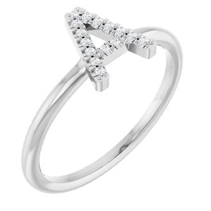 14K White Gold .06 CTW Natural Diamond Initial A Ring