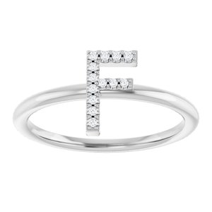 14K White Gold .06 CTW Natural Diamond Initial F Ring