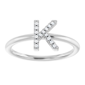 14K White Gold .05 CTW Natural Diamond Initial K Ring