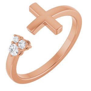 14K Rose Gold 1/10 CTW Natural Diamond Negative Space Cross Ring