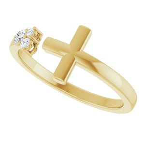 14K Yellow Gold 1/10 CTW Natural Diamond Negative Space Cross Ring