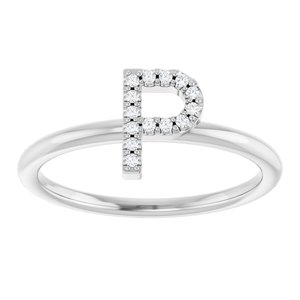 Sterling Silver .05 CTW Natural Diamond Initial P Ring