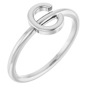 14K White Gold Initial C Ring