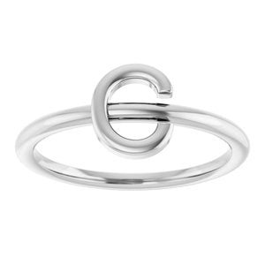 14K White Gold Initial C Ring
