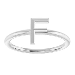 14K White Gold Initial F Ring