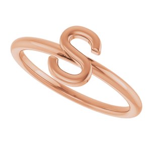 14K Rose Gold Initial S Ring
