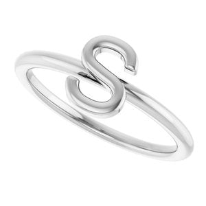 14K White Gold Initial S Ring