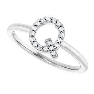 14K White Gold .08 CTW Natural Diamond Initial Q Ring