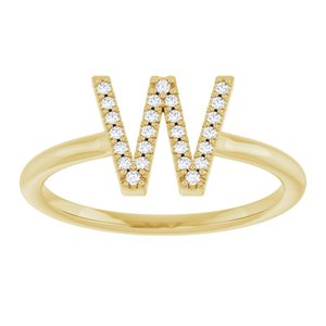 14K Yellow Gold .06 CTW Natural Diamond Initial W Ring