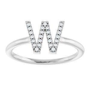 14K White Gold .06 CTW Natural Diamond Initial W Ring