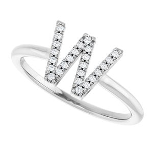 14K White Gold .06 CTW Natural Diamond Initial W Ring