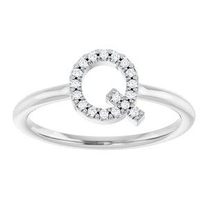 Sterling Silver .08 CTW Natural Diamond Initial Q Ring
