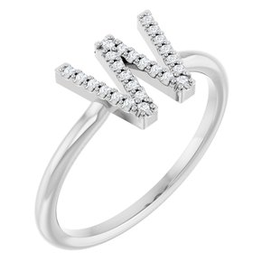 14K White Gold .06 CTW Natural Diamond Initial W Ring