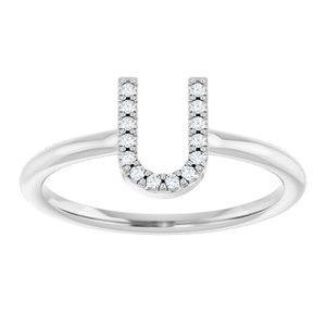 14K White Gold .05 CTW Natural Diamond Initial U Ring