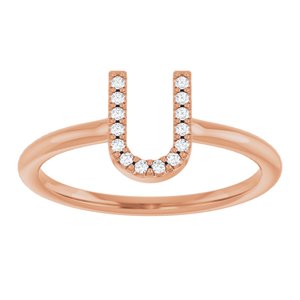 14K Rose Gold .05 CTW Natural Diamond Initial U Ring