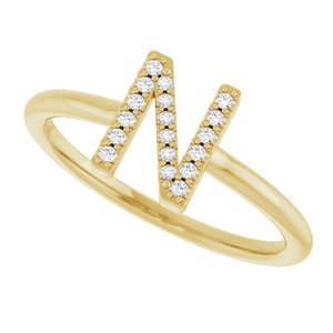14K Yellow Gold .06 CTW Natural Diamond Initial N Ring