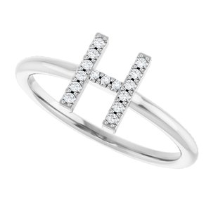Sterling Silver .05 CTW Natural Diamond Initial H Ring