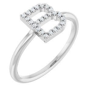 14K White Gold .08 CTW Natural Diamond Initial B Ring