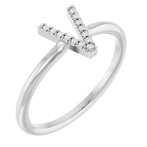 Sterling Silver .03 CTW Natural Diamond Initial V Ring