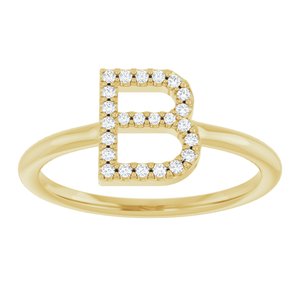 14K Yellow Gold .08 CTW Natural Diamond Initial B Ring