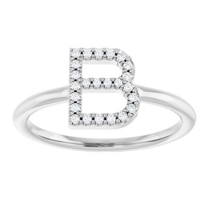 Sterling Silver .08 CTW Natural Diamond Initial B Ring