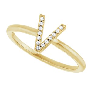 14K Yellow Gold .03 CTW Natural Diamond Initial V Ring