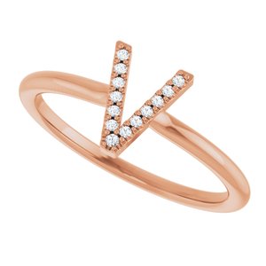 14K Rose Gold .03 CTW Natural Diamond Initial V Ring