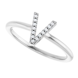 Sterling Silver .03 CTW Natural Diamond Initial V Ring