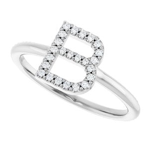 Sterling Silver .08 CTW Natural Diamond Initial B Ring