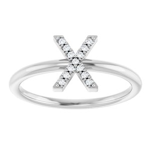 Sterling Silver .05 CTW Natural Diamond Initial X Ring