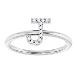 Sterling Silver .05 CTW Natural Diamond Initial J Ring