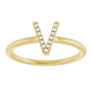 14K Yellow Gold .03 CTW Natural Diamond Initial V Ring