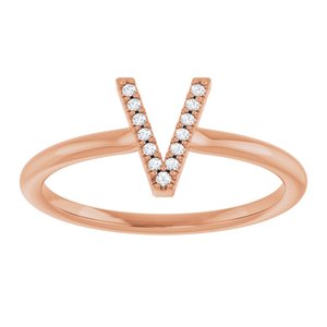 14K Rose Gold .03 CTW Natural Diamond Initial V Ring