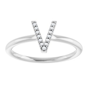 Platinum .03 CTW Natural Diamond Initial V Ring