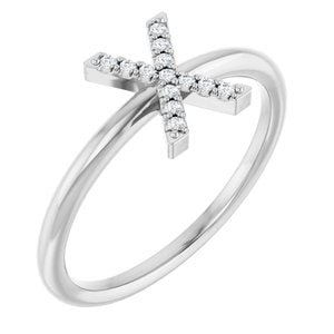 Sterling Silver .05 CTW Natural Diamond Initial X Ring