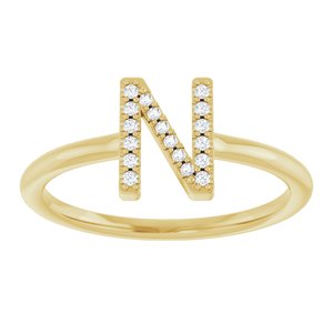 14K Yellow Gold .06 CTW Natural Diamond Initial N Ring