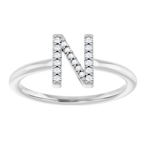 Sterling Silver .06 CTW Natural Diamond Initial N Ring