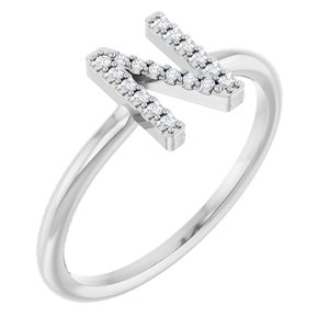 Sterling Silver .06 CTW Natural Diamond Initial N Ring