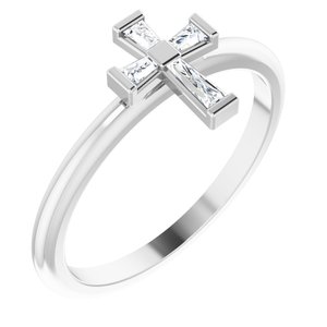 14K White Gold 1/10 CTW Natural Diamond Stackable Cross Ring