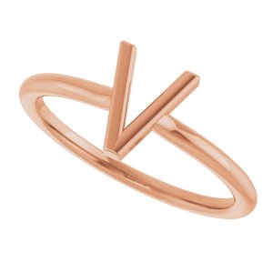 14K Rose Gold Initial V Ring