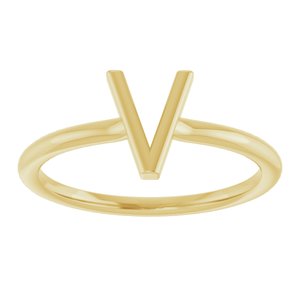 14K Yellow Gold Initial V Ring