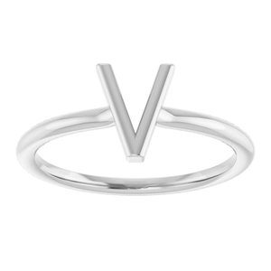 Sterling Silver Initial V Ring