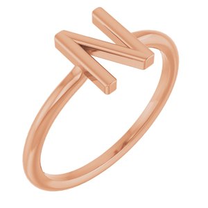 14K Rose Gold Initial N Ring