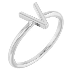 14K White Gold Initial V Ring