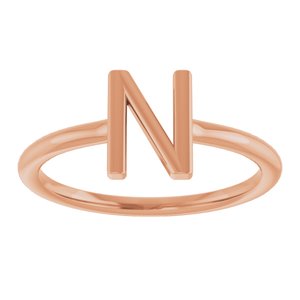 14K Rose Gold Initial N Ring