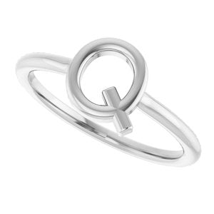 14K White Gold Initial Q Ring