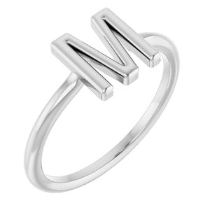 14K White Gold Initial M Ring